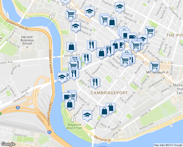 map of restaurants, bars, coffee shops, grocery stores, and more near 25 Fairmont Street in Cambridge