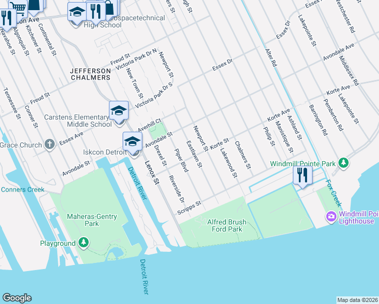 map of restaurants, bars, coffee shops, grocery stores, and more near 13903 Korte Street in Detroit