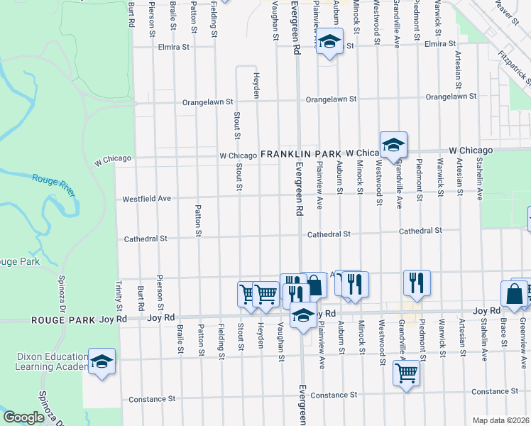 map of restaurants, bars, coffee shops, grocery stores, and more near 9218 Heyden in Detroit