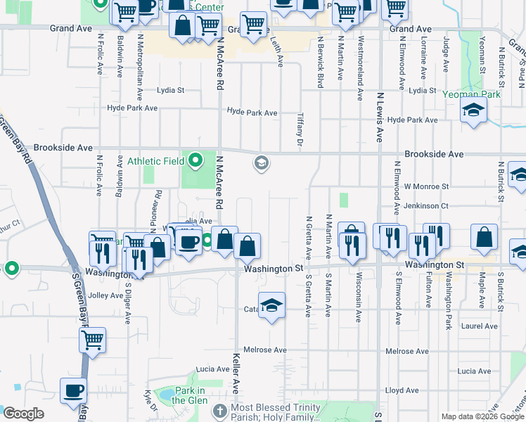 map of restaurants, bars, coffee shops, grocery stores, and more near 41 North Sumac Avenue in Waukegan