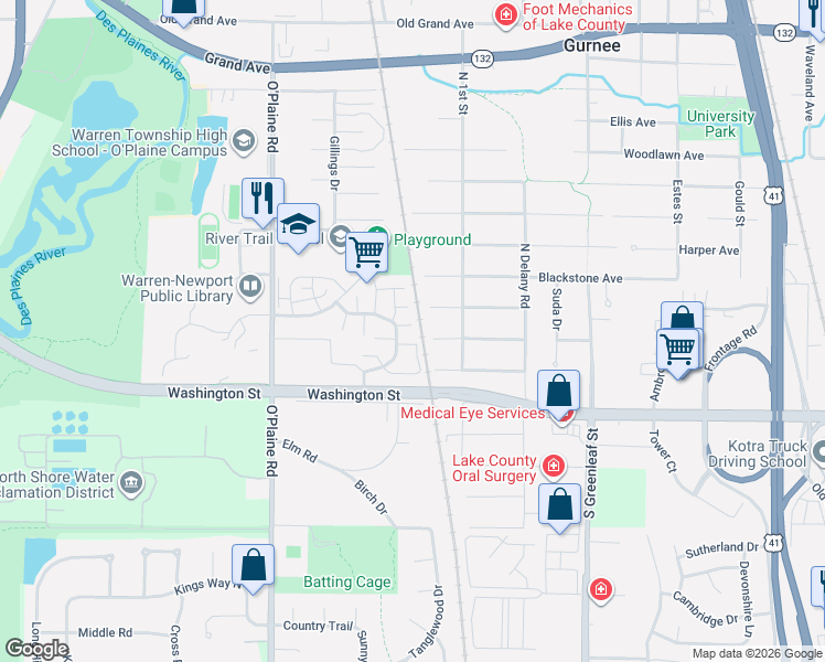 map of restaurants, bars, coffee shops, grocery stores, and more near 67 Lancaster Circle in Gurnee