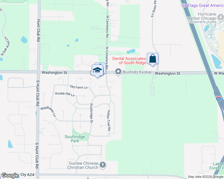 map of restaurants, bars, coffee shops, grocery stores, and more near 184 Southridge Drive in Gurnee