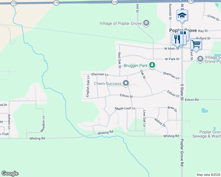 map of restaurants, bars, coffee shops, grocery stores, and more near 402 Edson Street in Poplar Grove