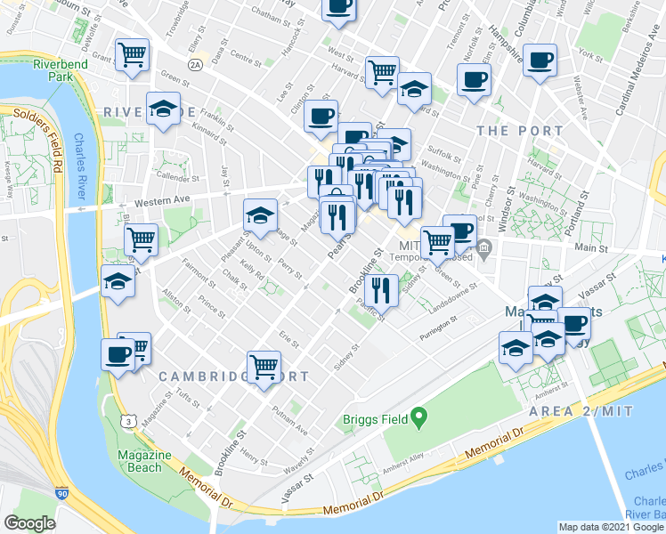 map of restaurants, bars, coffee shops, grocery stores, and more near 15 Lopez Street in Cambridge