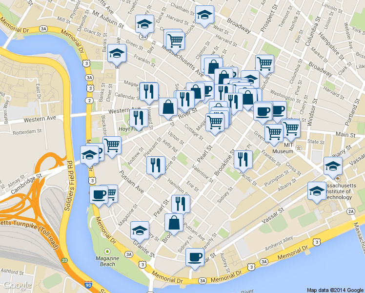 map of restaurants, bars, coffee shops, grocery stores, and more near 29 Lawrence Street in Cambridge