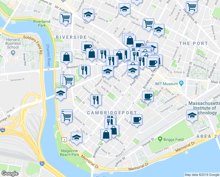 map of restaurants, bars, coffee shops, grocery stores, and more near 29 Lawrence Street in Cambridge
