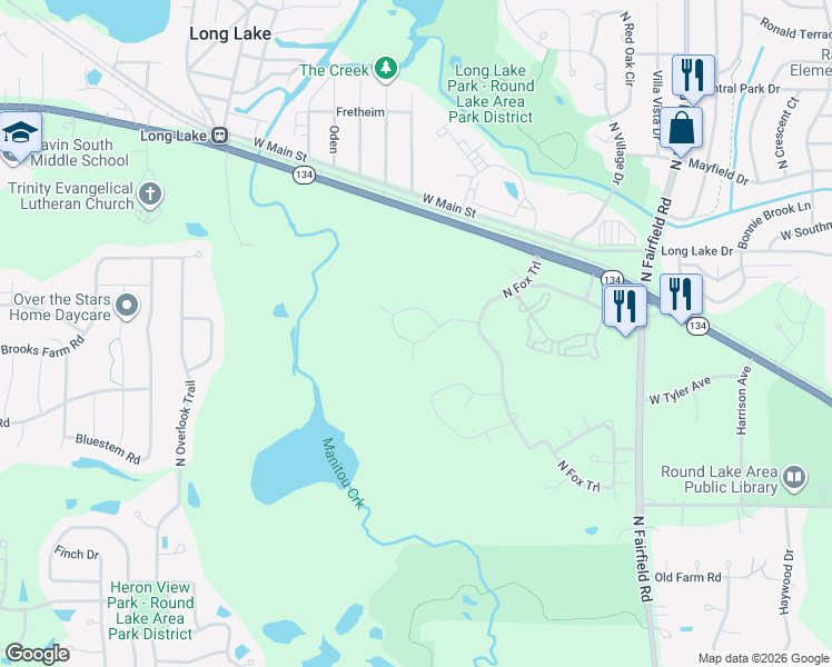 map of restaurants, bars, coffee shops, grocery stores, and more near 1531 West Turtle Creek Lane in Round Lake