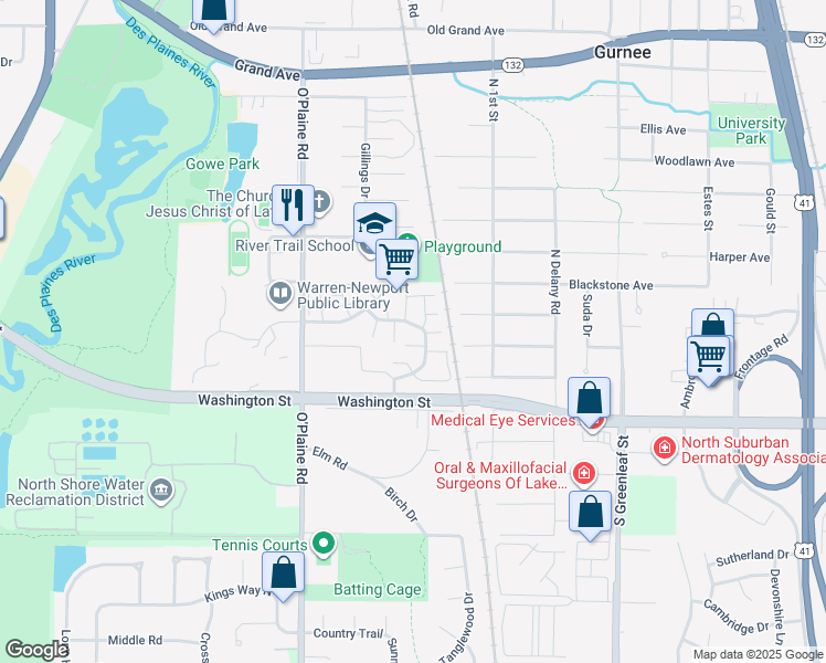 map of restaurants, bars, coffee shops, grocery stores, and more near 4334 Buckingham Drive in Gurnee