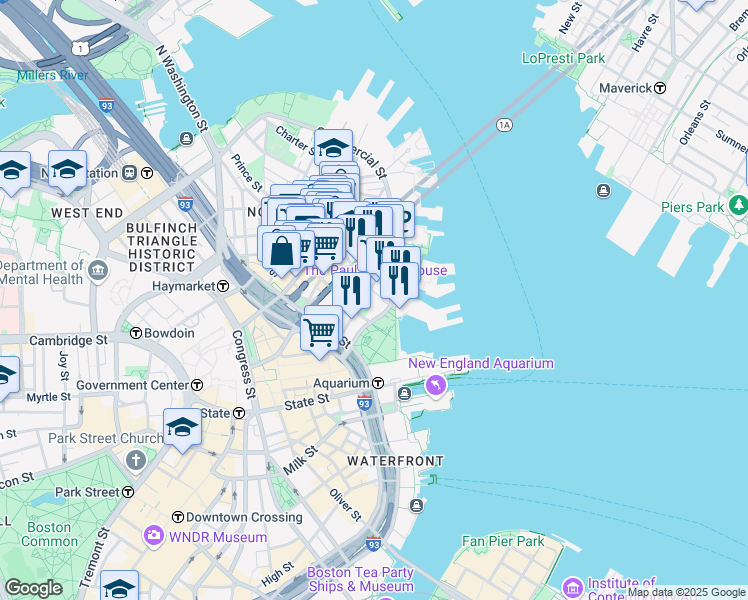 map of restaurants, bars, coffee shops, grocery stores, and more near in Boston