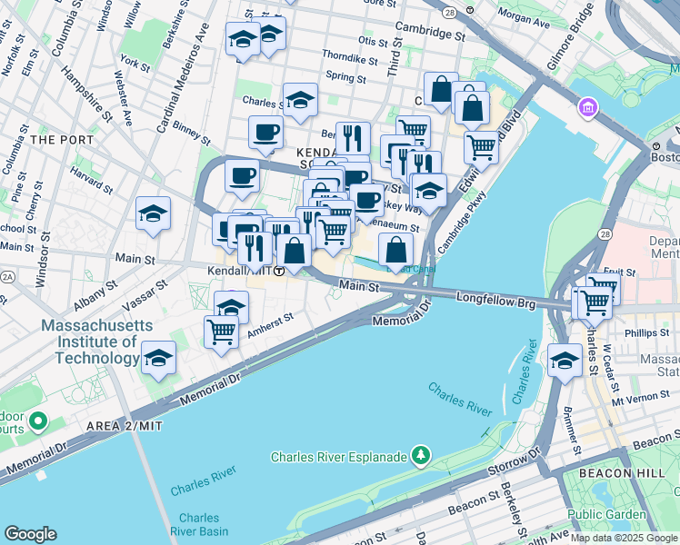 map of restaurants, bars, coffee shops, grocery stores, and more near in Cambridge