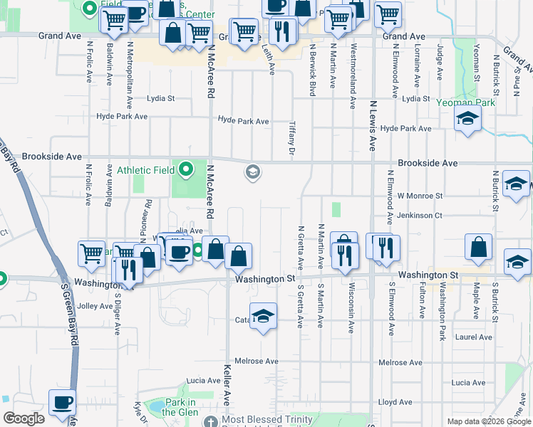 map of restaurants, bars, coffee shops, grocery stores, and more near 202 North Sumac Avenue in Waukegan