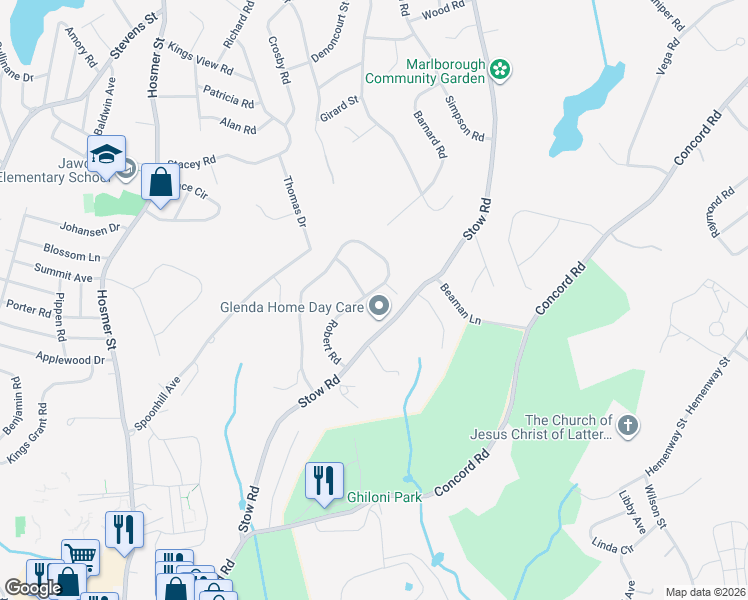 map of restaurants, bars, coffee shops, grocery stores, and more near 42 Knight Way in Marlborough