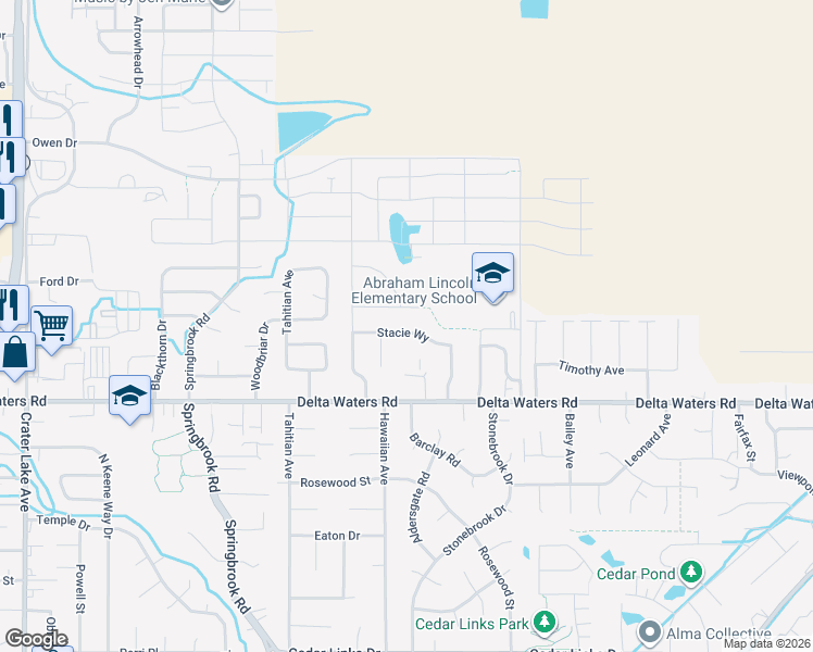 map of restaurants, bars, coffee shops, grocery stores, and more near 2949 Stacie Way in Medford