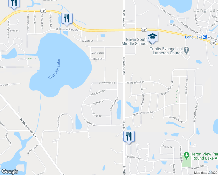 map of restaurants, bars, coffee shops, grocery stores, and more near 2490 Magnolia Lane in Round Lake