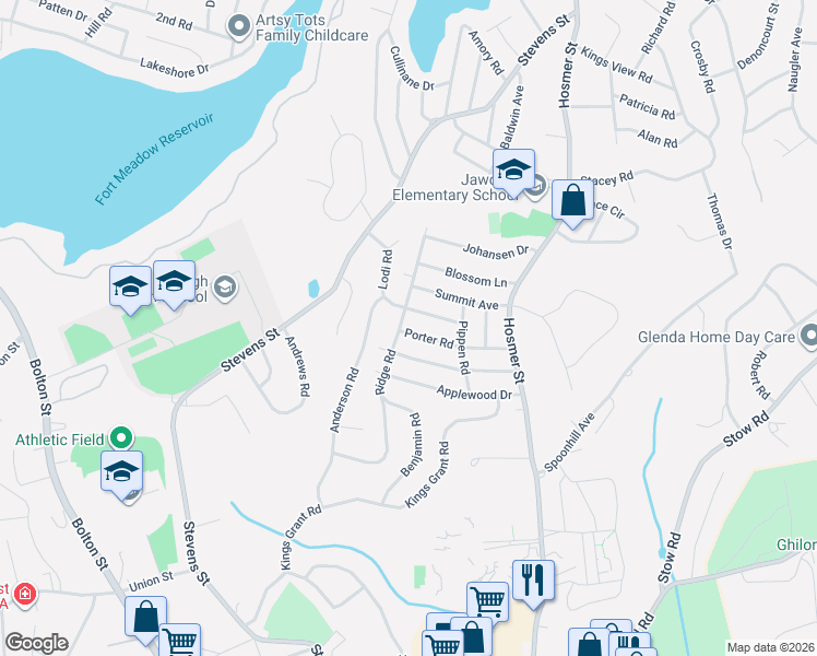 map of restaurants, bars, coffee shops, grocery stores, and more near 44 Lodi Road in Marlborough