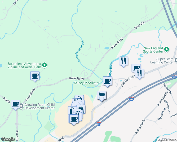 map of restaurants, bars, coffee shops, grocery stores, and more near 194 River Road West in Berlin