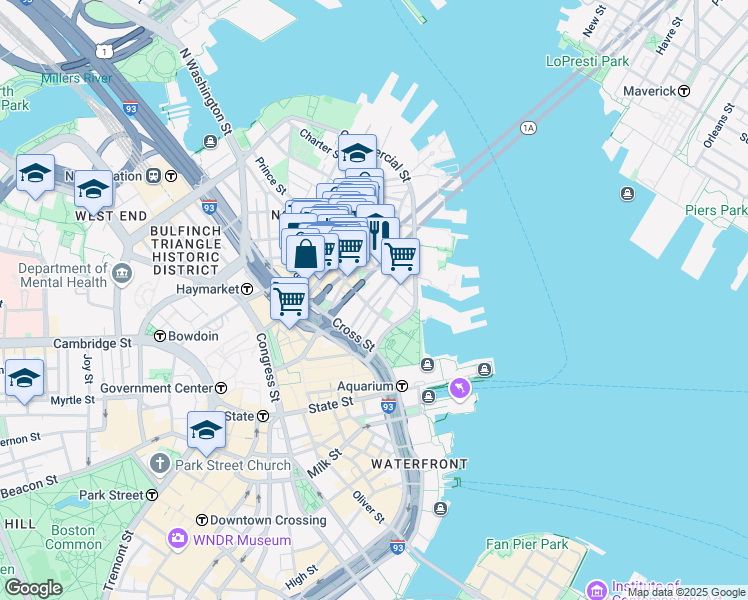 map of restaurants, bars, coffee shops, grocery stores, and more near 117 Fulton Street in Boston