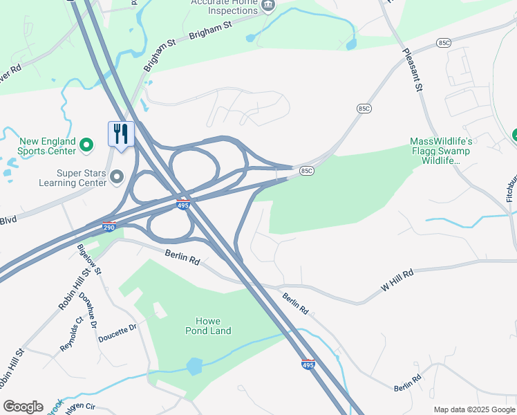map of restaurants, bars, coffee shops, grocery stores, and more near 90 Goodwin Street in Marlborough