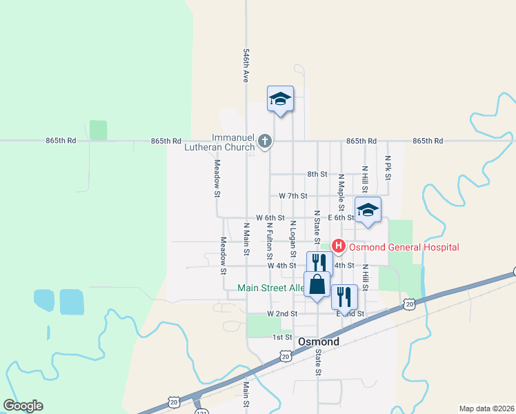 map of restaurants, bars, coffee shops, grocery stores, and more near 601-699 North Fulton Street in Osmond