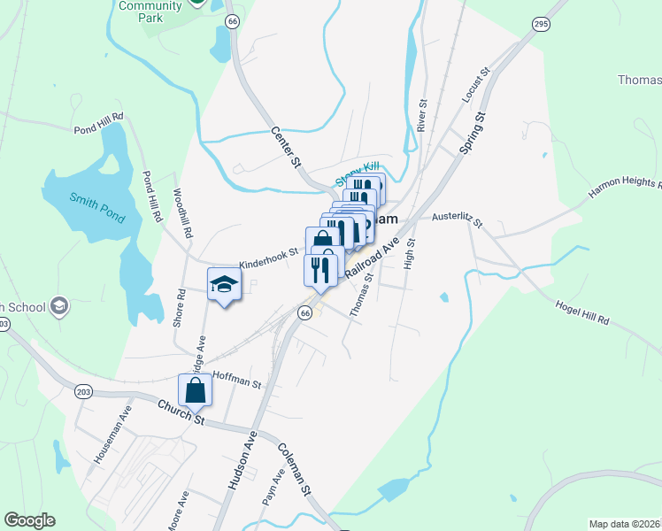 map of restaurants, bars, coffee shops, grocery stores, and more near 2 Main Street in Chatham