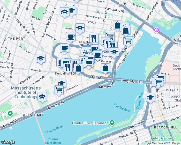 map of restaurants, bars, coffee shops, grocery stores, and more near in Cambridge