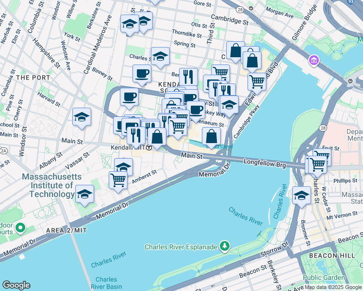 map of restaurants, bars, coffee shops, grocery stores, and more near in Cambridge