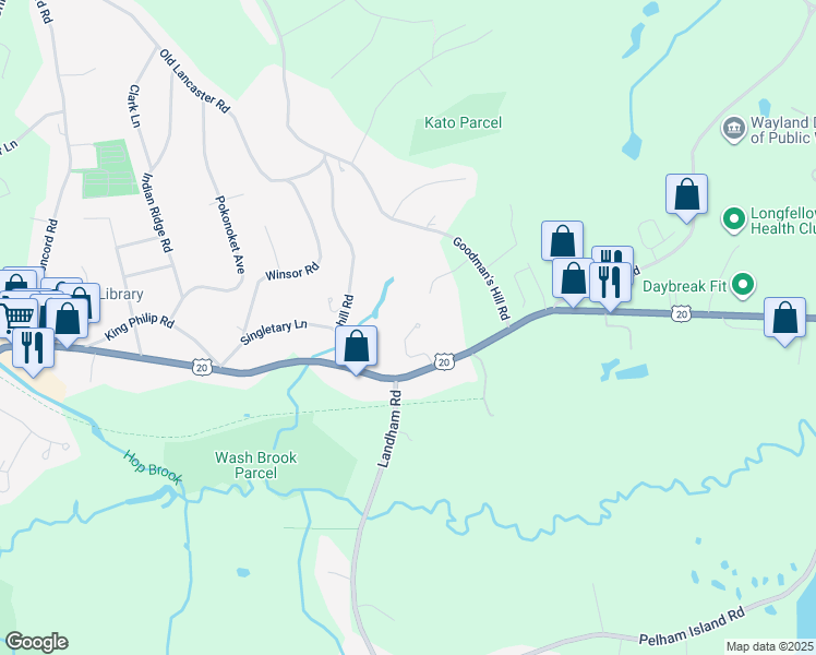 map of restaurants, bars, coffee shops, grocery stores, and more near 18 Greenhill Road in Sudbury