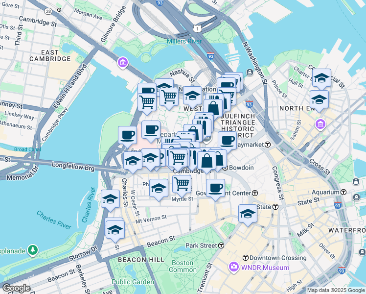 map of restaurants, bars, coffee shops, grocery stores, and more near 68 William Cardinal O'Connell Way in Boston