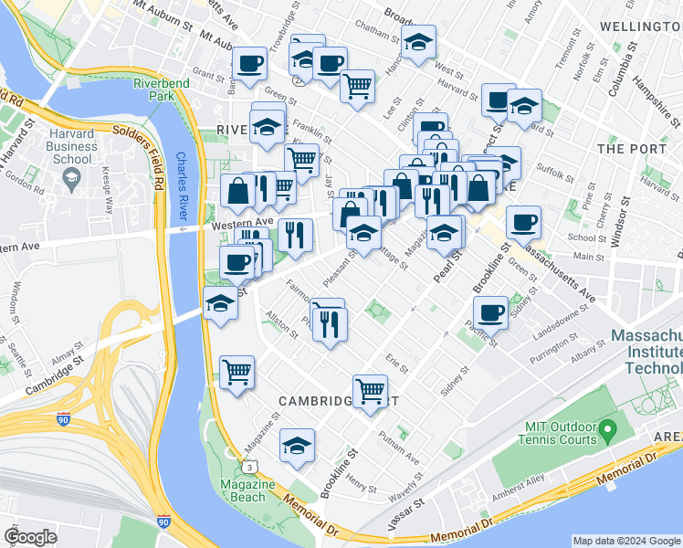 map of restaurants, bars, coffee shops, grocery stores, and more near 30 Upton Street in Cambridge