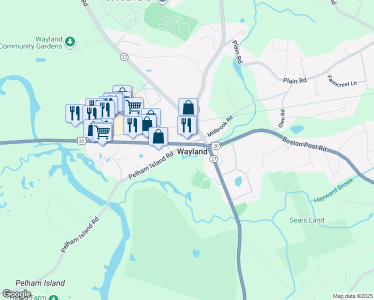 map of restaurants, bars, coffee shops, grocery stores, and more near 24 Boston Post Road in Wayland
