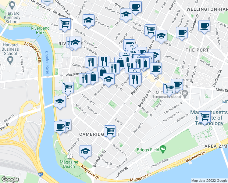 map of restaurants, bars, coffee shops, grocery stores, and more near 17 Pleasant Place in Cambridge