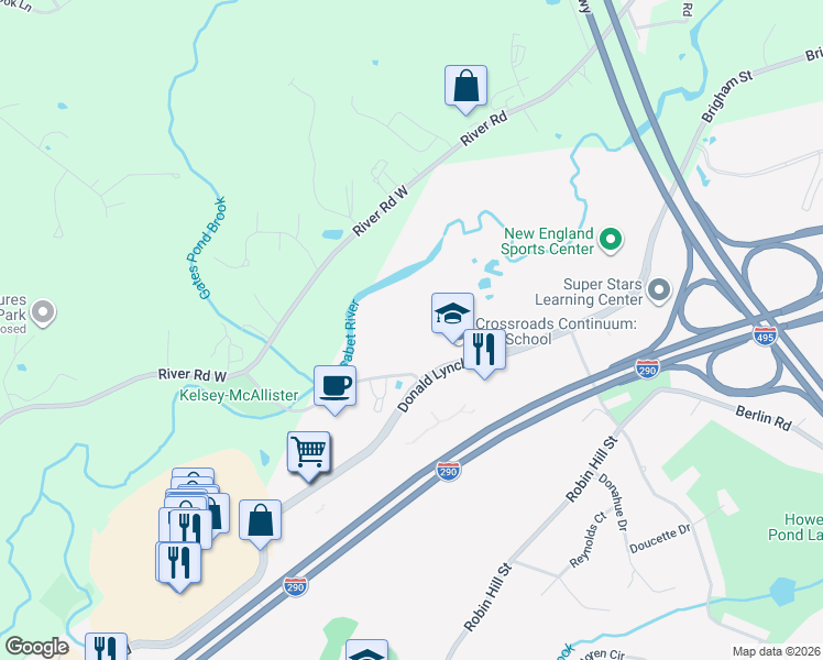 map of restaurants, bars, coffee shops, grocery stores, and more near 325 Donald Lynch Boulevard in Marlborough