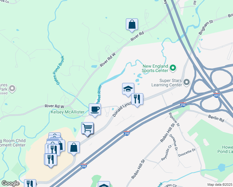 map of restaurants, bars, coffee shops, grocery stores, and more near 325 Donald Lynch Boulevard in Marlborough