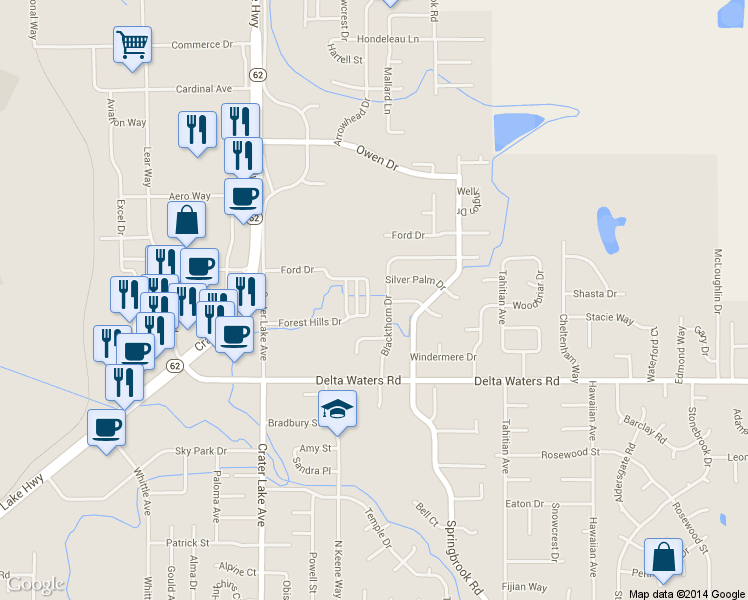 map of restaurants, bars, coffee shops, grocery stores, and more near 3167 Forest Hills Drive in Medford
