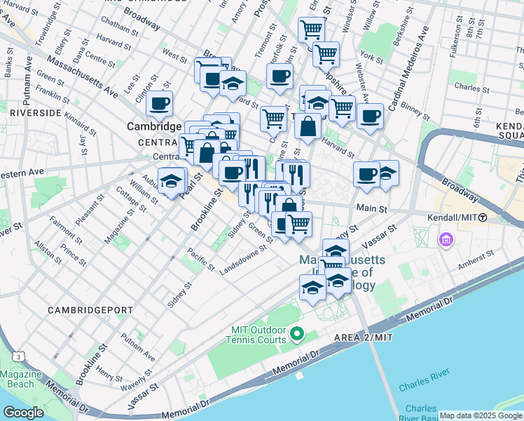 map of restaurants, bars, coffee shops, grocery stores, and more near 15 State Street in Cambridge