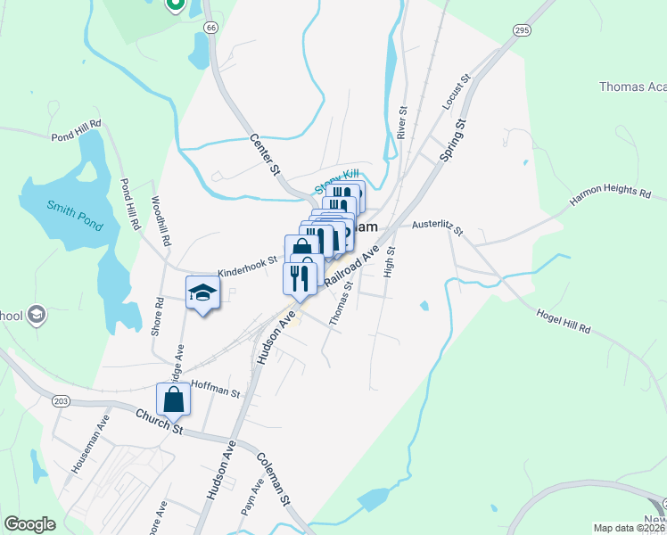 map of restaurants, bars, coffee shops, grocery stores, and more near 34 Main Street in Chatham
