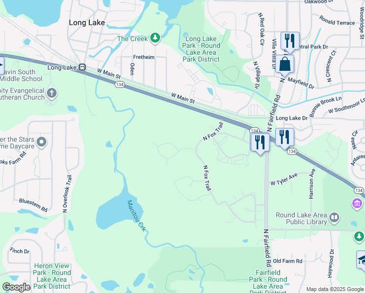 map of restaurants, bars, coffee shops, grocery stores, and more near 1731 West Turtle Creek Lane in Round Lake