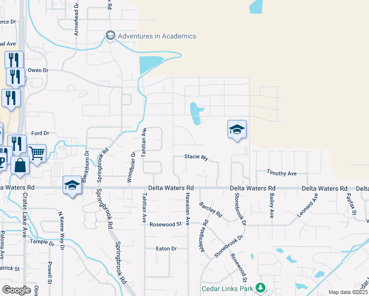 map of restaurants, bars, coffee shops, grocery stores, and more near 2926 Shasta Drive in Medford