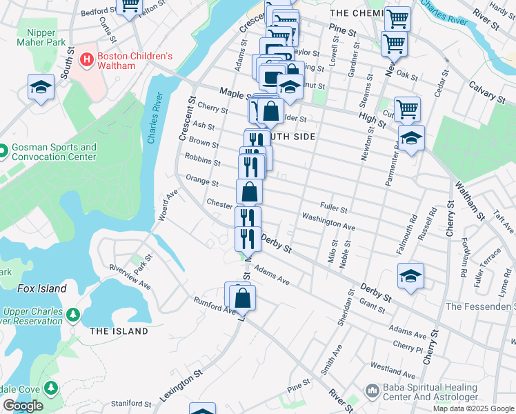 map of restaurants, bars, coffee shops, grocery stores, and more near 786 Moody Street in Waltham