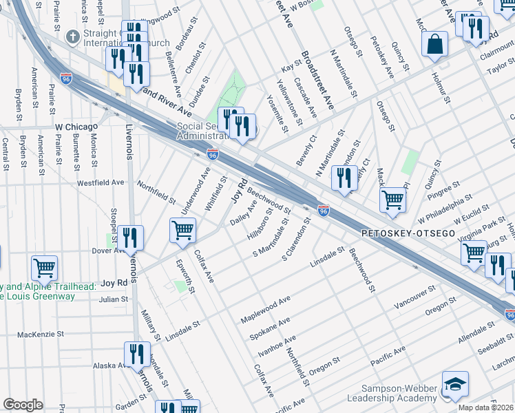 map of restaurants, bars, coffee shops, grocery stores, and more near 5029 Dailey Avenue in Detroit