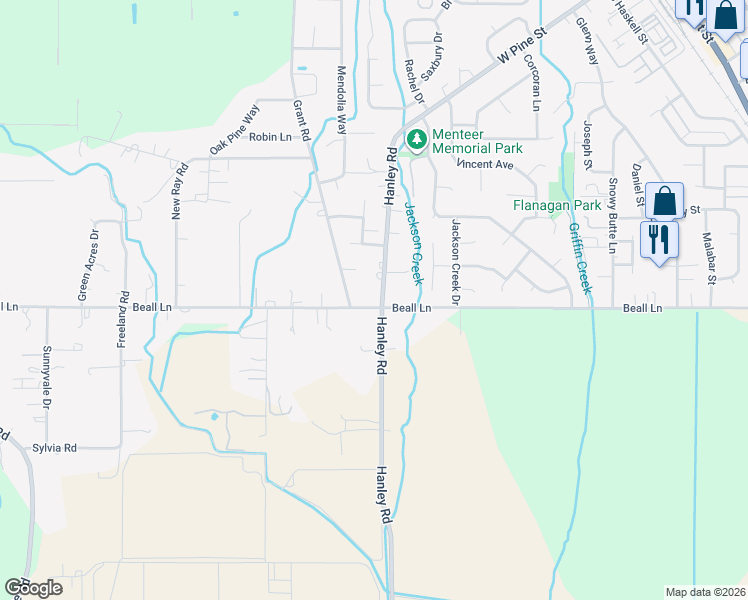 map of restaurants, bars, coffee shops, grocery stores, and more near 2268 Beall Lane in Central Point