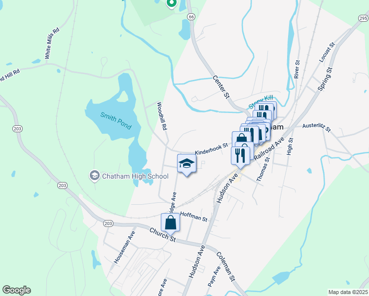 map of restaurants, bars, coffee shops, grocery stores, and more near 73 Kinderhook Street in Chatham