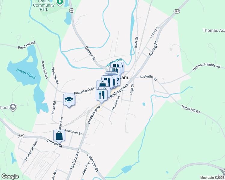 map of restaurants, bars, coffee shops, grocery stores, and more near 34 Main Street in Chatham