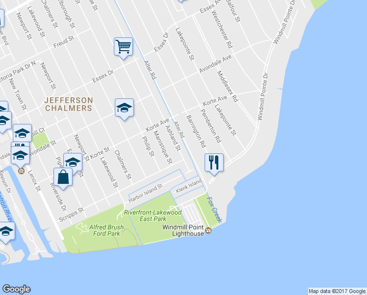 map of restaurants, bars, coffee shops, grocery stores, and more near 226 Ashland Street in Detroit