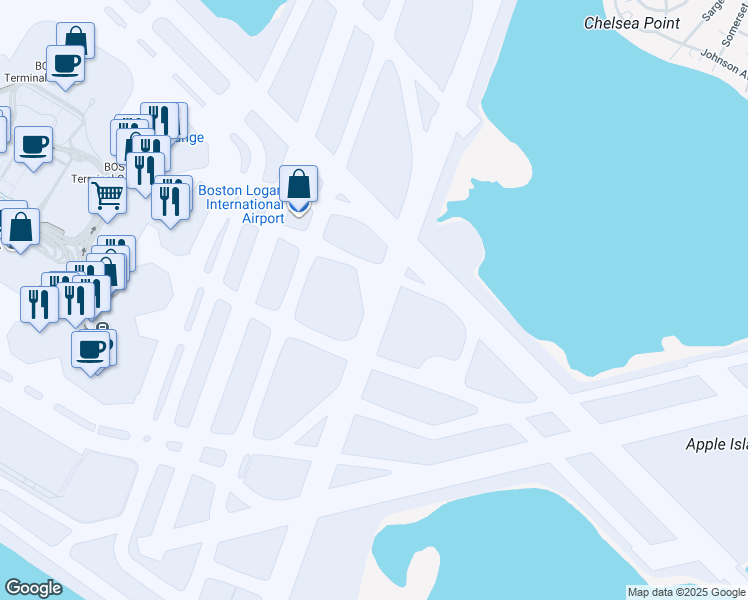 map of restaurants, bars, coffee shops, grocery stores, and more near 1 Harborside Drive in Boston
