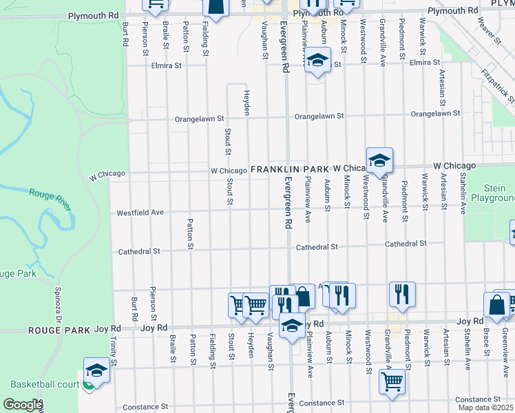 map of restaurants, bars, coffee shops, grocery stores, and more near 9300 Heyden in Detroit