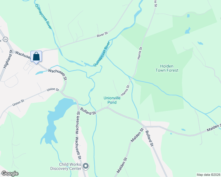 map of restaurants, bars, coffee shops, grocery stores, and more near 58 Harris Street in Holden