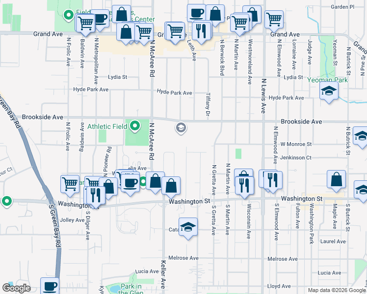 map of restaurants, bars, coffee shops, grocery stores, and more near 202 North Sumac Avenue in Waukegan