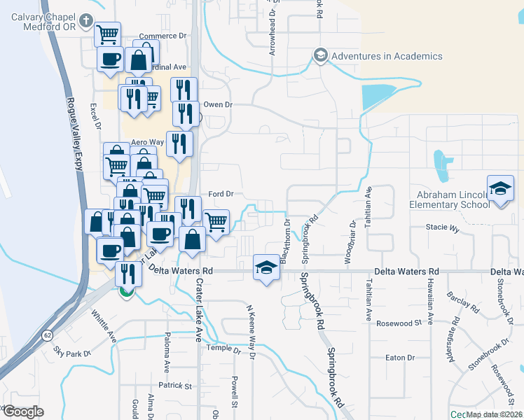map of restaurants, bars, coffee shops, grocery stores, and more near 3167 Forest Hills Drive in Medford