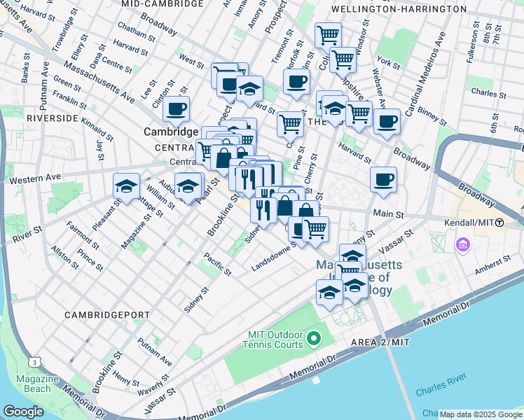 map of restaurants, bars, coffee shops, grocery stores, and more near 378 Massachusetts Avenue in Cambridge